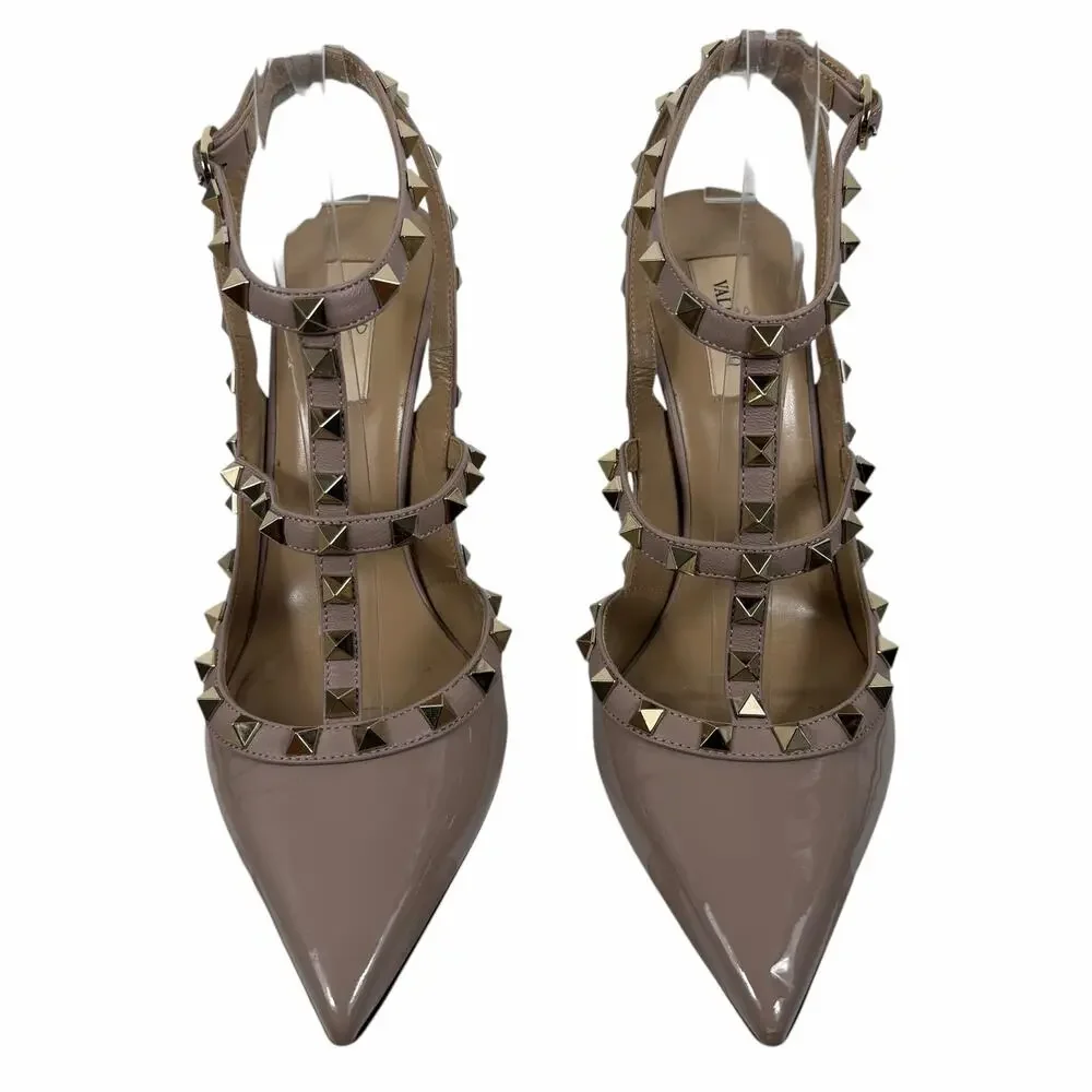 Valentino Garavani Rockstud 100mm Patent Caged Pump Poudre Pink Size 41